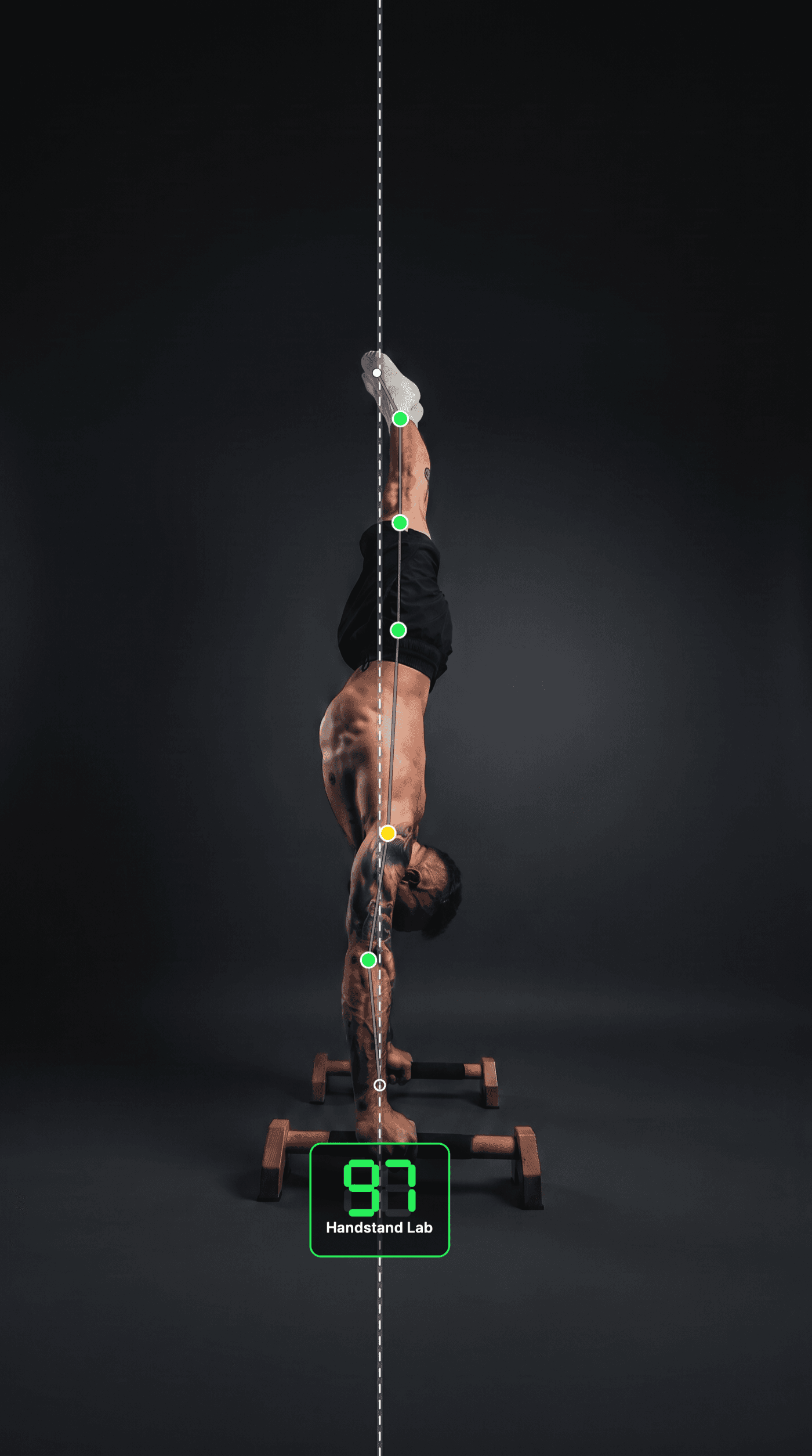 Handstand scored 97 with form line overlay